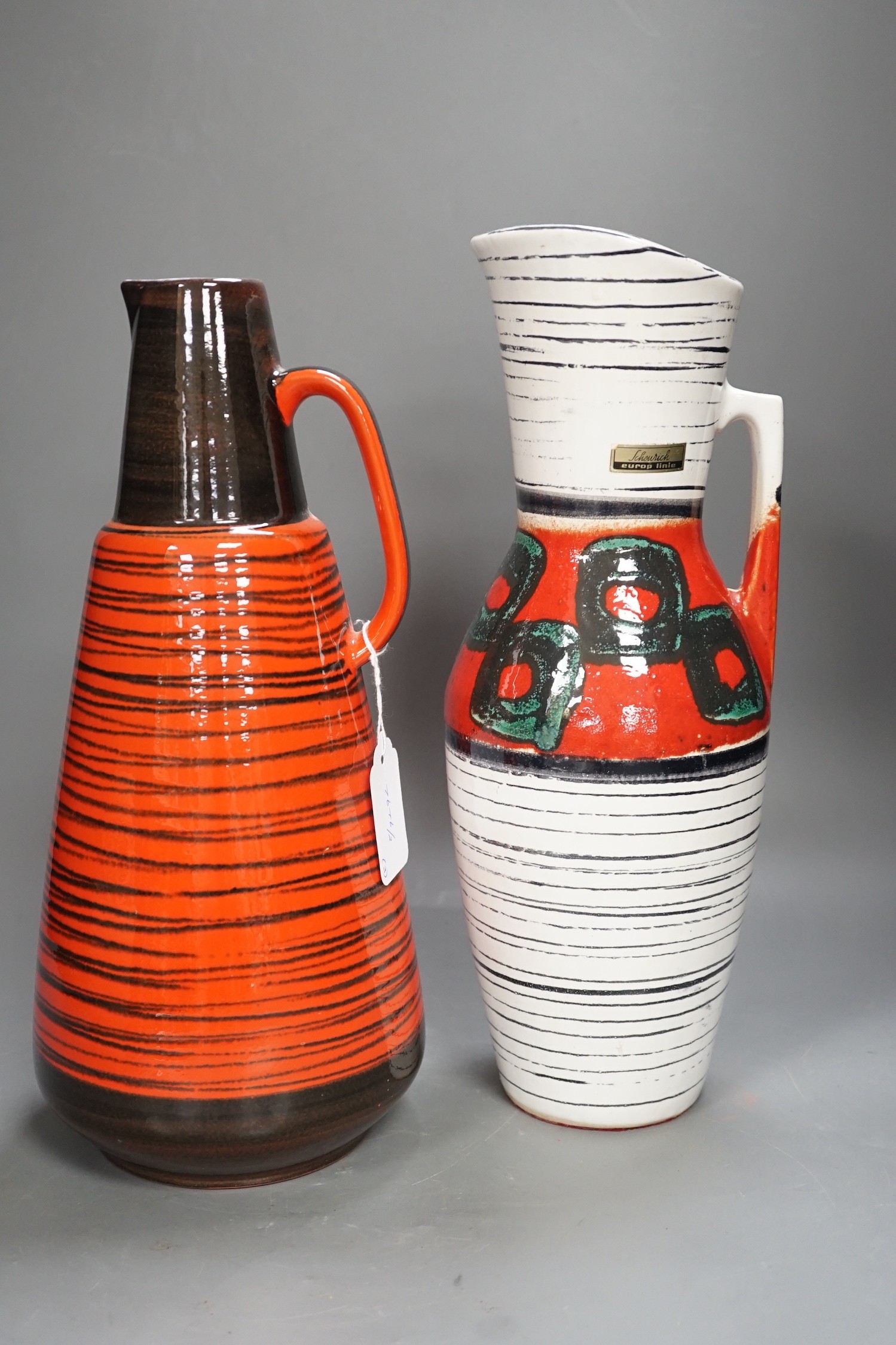 A group of three West German ceramic pots, including Scheurich and Bay, tallest 34cms high